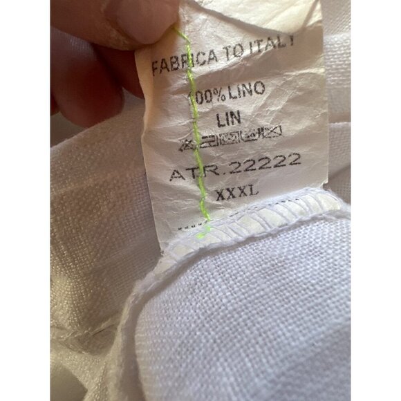 White Italian-Made 100% Linen Button-Up Shirt With Mandarin Collar & Pocket - Picture 4 of 5